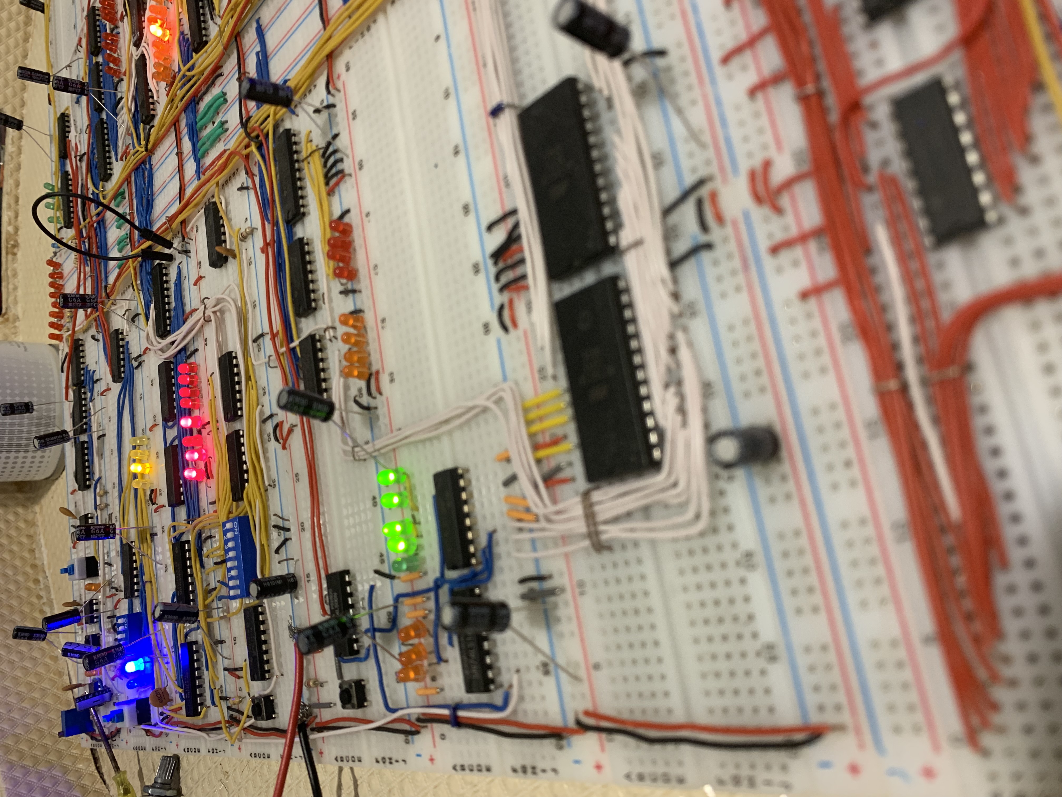 8-bit TTL computer breadboard build, wiring detail